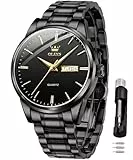OLEVS Herrenuhren Schwarz Edelstahlarmband Quarz Uhr Männer mit Wochentag Datum Wasserdicht Leuchtende Klassische Elegantes Armbanduhr Geschenk