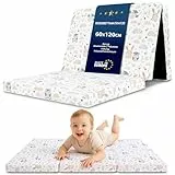 Klappmatratze Faltbare Reisebett Baby Matratze 60x120 cm - Faltmatratze für Kinder Gästematratze klappbar Babymatratze Bodenmatratze Schlafmatratze und Reisematratze Eulen