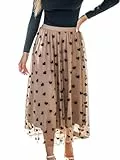 CUPSHE Damen Tüllrock Hoher Taille A-Linie Herzmuster Midirock Märchenhaft Elegant Freizeit Rock Braun XL