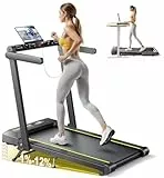 Klappbar Laufband für Zuhause mit 12% Neigung, 4 IN 1 Walking Pad Treadmill mit Armlehnen, 1-16km/h, Dual LED Anzeige, Herzfrequenzmessung, APP und Fernbedienung, Bluetooth-Lautsprecher