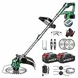 Fiutazge Rasentrimmer mit Akku, 24V Akku Rasentrimmer mit 2 Akku und Ladegerät, Teleskopierbar, 90° Drehung, für Rasen- und Buschtrimmen (Grün)