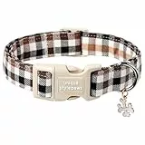 Unique style paws Hundehalsband mit Schnellverschluss, aus Baumwolle, langlebiges und niedliches Geschenk für kleine, mittelgroße und große Hunde und Hündinnen, braunes Karomuster
