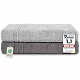 Komfortec 2er Saunahandtuch Set 80x200 cm, Große Saunatücher aus 100% Baumwolle, Sauna Handtücher, Flauschig und Saugstark, Schnelltrocknend, Anthrazit Grau/Silber