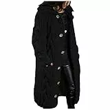 EMATOP Strickjacke Damen Lang Cardigan Grobstrick Winterjacke Einfarbige Lockere Übergangsjacke mit Kapuze Strickmantel Herbst Winter Strick Pullover Elegant Wintermäntel Pulli Sweater Mantel