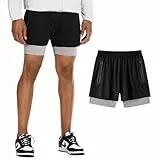 DLSMDOUS Herren 2 in 1 Laufsport Shorts Sportliche Trainings Shorts Schnell Trocknende, Atmungsaktive Gymnastikhose mit Reißverschlusstaschen Schwarz M