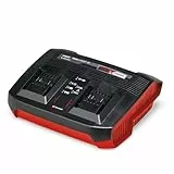 Original Einhell Ladegerät Power X-Twincharger 3A -Change (Li-Ion, gleichzeitiges Laden von 2x 18V Akkus, permanente Akkuüberwachung + int. Lademanagement, 6-fache Zustands-LED-Anzeige)