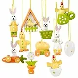 Logbuch-Verlag Holz Osterdeko zum Aufhängen Set 11-teilig Bunte Osteranhänger Osterhase Osterei Küken Frühlingsdeko Nostalgie 3,5-5 cm