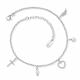 Engelsrufer Damen Fußkettchen aus Sterling Silber mit Zirkonia, Perle und Anhänger - Karabinerverschluss - längenverstellbar - nickelfrei - Größe: - Größe: 22+5cm