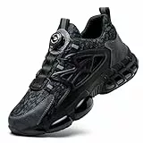 GemChve Arbeitsschuhe Sicherheitsschuhe Herren Damen Stahlkappen Anti-Smashing Leicht Sportlich Atmungsaktiv Selbsthemmend Schnellverschluss Mode Schutzschuhe Black 46 EU