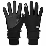 Yobenki Fahrradhandschuhe, -20 ℃/4 ℉ Touchscreen-Handschuhe, wasserdicht, Winter, warme Handschuhe mit Manschette, rutschfeste Thermohandschuhe zum Laufen, Radfahren, Herren und Damen (Schwarz, L)