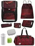 Familando - McNeill Basic Schulranzen Set - 9-teilig mit Sporttasche - Drachen - Ergonomisch & Verstellbarer Brustgurt - 960g leicht mit 21L Volumen & Reflektoren - Für Grundschule ab 1. Klasse