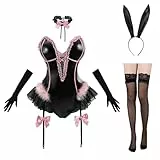 CR ROLECOS Bunny Kostüm Frauen Bunny Girl Cosplay Hase Kostüm Einteiler Bodysuit für Weihnachten Karneval Party XL