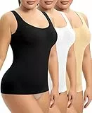YARRCO Damen Shape Unterhemd Bauchweg Hemdchen Shapewear Trägertop Shaping BH Hemd Formendes Top Body Shaper Nahtloses Figurformendes Tanktop (Schwarz+Beige+weiß, 3XL)