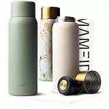 MAMEIDO Thermoskanne mit Becher 1 l aus Edelstahl, Isolierkanne bis zu 12h heiß, auslaufsichere Thermosflaschen BPA frei, Kaffee & Tee unterwegs (Desert Sage)