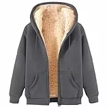 RLEHJN Fleecejacke Damen mit Kapuze Winterjacke Warm Teddyfleece ReißVerschluss Jacke Wollmantel Einfarbige Bekleidung Teenager Mädchen Übergangsjacke Drucken Funktionsjacke Große Größen