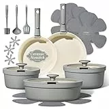 Carote 20-teiliges Keramik-Kochgeschirr-Set mit abnehmbaren Griffen, Töpfen und Pfannen, antihaftbeschichtet, Wohnmobil-Küchen-Kochtopf und Pfanne, spülmaschinenfest, ungiftiges