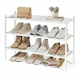 SONGMICS Schuhregal aus Bambus, Schuhablage 3 Ebenen, stapelbar, platzsparend, Regal für Flur, Wohnzimmer, Schlafzimmer, Garage, für 12-16 Paar Schuhe, 25 x 70 x 51,5 cm, weiß LBS053WZ01