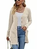 Famulily Herbst Winter Cardigans für Frauen mit Taschen, Button Down Open Front Cardigans Pullover für Damen (L, Beige)