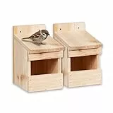 Relaxdays Halbhöhle Nistkasten, 2er Set, Amsel & Star, große Öffnung, HBT: 20 x 12 x 15,5 cm, Nisthilfe, Holz, Natur