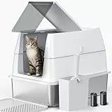 FURTIME Katzenklo Edelstahl mit Deckel, XXL Große Katzentoilette Edelstahl Reinigen und Geruchsresistent, Geschlossene Katzenklo mit Schaufel und Mülleimer, Geeignet für große Katzen/mehrere Katzen