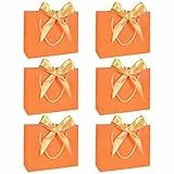 Geschenktaschen mit Krawatte, 6 Stück Geschenktüten aus Papier, Groß Geschenkbeutel Papiertüten zum Einkaufen von Kleidung, Elegant Einkaufstasche Hochzeit Weihnachten Halloween, 28*20*10cm (Orange)