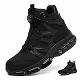 PAQOZKC Sicherheitsstiefel für Herren und Damen, Stahlkappenstiefel, leichte Sicherheitsschuhe, hoher Knöchel, Luftkissen, Arbeitssneaker, Schwarz , 39 EU