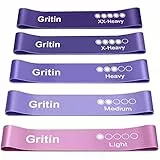 Gritin Fitnessbänder [5er Set] Widerstandsbänder mit 5 Stufen, 100% Latex Fitnessband Resistance mit Deutscher Übungsanleitung & Tragebeutel, Gymnastikband für Muskelaufbau, Yoga