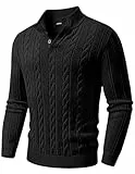 JMIERR Pullover Herren 1/4-Knöpfe Neck Rollkragenpullover Turtleneck Strickpullover Freizeit Sweater Winterpullover Pulli Langarm Basic Männer Pullover Schwarz M
