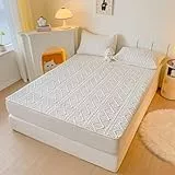 AMDXD 90x200cm Spannbettlaken Protection, Bettlaken Einfarbig Beige Weiß Matratzenschutz, Samt Tagesdecken Unterbett als Schutz für Boxspringbett & Topper