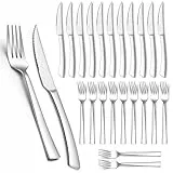 Homikit Steakbesteck Set, 24-teilig Edelstahl Steakmesser und Steakgabel, Steakbesteck Set für 12 Personen, Silber Tafelmesser Tafelgabeln für Haus Restaurant Hotel, Rostfreie & Spülmaschinenfest