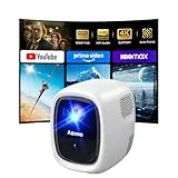 Smart Mini Beamer,1080p mit Beamer 4K, automatische trapezförmige Kompensation, mit WiFi 6 und Bluetooth 5.2, kompatibel mit USB/Mobilgeräten/PC, HiFi-Audio zum genießen des Films zu Hause, Weiß