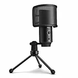 FIFINE Mikrofon PC Kondensator, Typ A/C USB mikrofon für MAC PS4 PS5, Microphone mit Ständer, Popfilter, Stummschalttaste, Kopfhöreranschluss