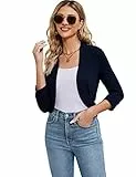 KOJOOIN Damen Bolero ELeganter Festlich Langarm 3/4 Ärmel Strickjacke Shrug Top(Verpackung MEHRWEG) Dunkelblau,S