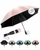 Chakipee Kompakter Reise Regenschirm Groß Sturmfest – Automatik Taschenschirm Tragbarer UV-Schirm für Damen und Herren, 210T Beschichtung 97 cm Spannweite 8 Rippen Taschenschirme Rosa
