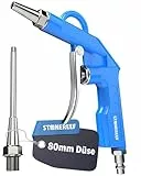 Ausblaspistole Druckluft – Alu-Gehäuse, 12 bar, 1/4 Zoll Anschluss – Blaspistole mit 80 mm Düse – Für Werkstatt, Reinigung, Kompressor, Luftdruck & Auto