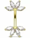 OUFER 14G Gold Bauchnabelpiercing Schmuck Edelstahl 316L Bauchnabelring Blume Transparente Marquise CZ Piercing Bauchnabel Belly Button Ring für Damen 10 mm