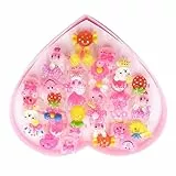 Kinderringe mädchen, Prinzessin Schmuck Set 36 Stück, Cartoon Kinderringe Kristallbonbons/Erdbeere/Herz/Blume/Tierform, Girl Dress up Rings, Kinderschmuck, mit Herzformkasten, für kleine Mädchen
