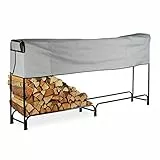 Relaxdays Kaminholzregal extra breit, Abdeckplane für Holzvorrat, Kaminholzständer Metall, HBT 122 x 245 x 40cm, schwarz