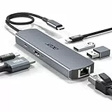 acer USB C HUB Ethernet, mit 4K@60Hz HDMI, 1000Mbps Lan, 1*USB-C + 2*USB-A 5Gbps, Typ-C 100W PD, Multiport Docking Station für iPhone 17/16, MacBook iPad Pro/Air, Mac mini M4, Surface, Galaxy S24 usw.
