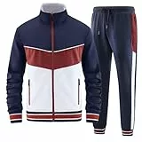 ANOTWENER Herren Trainingsanzüge Sets lässig lange Ärmel voller Reißverschluss Jacke und Jogginghose Jogginganzug Sport Outfits JW-085-L