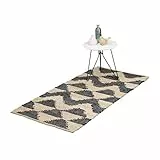 Relaxdays Läufer, Zick-Zack Muster, 70 x 140 cm, Baumwolle und Jute, rutschhemmend, handgewebt, Teppich, schwarz/beige