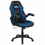 Flash Furniture X10 Gaming-Stuhl, ergonomischer Bürostuhl für PC- und Gaming-Setups, verstellbarer Gamer-Stuhl mit Rückenunterstützung, LeatherSoft, blau/schwarz