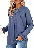 Aokosor Pullover Damen lang Sweatshirt ohne Kapuze Blau Langarmshirt Leichter Oberteile Langarm Tops Basic Kaschmir Tunika Elegant Rundhals mit für Herbst Winter Fall XL