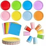 ZblPyro Bunte Partygeschirr Set für 40 Gäste | 120-tlg. Komplett-Set mit 18cm Wellenschliff-Pappteller, Pappbechern, Servietten | 8 Farben Partyset | Für Hochzeitsfeier, Geburtstagsfeier, Familienfest
