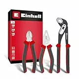 Original Einhell Zangen-Set 3-tlg. (Seitenschneider, Kombizange, Wasserpumpenzange, CV-Stahl, Schneiden gehärtet, durchgestecktes Gelenk, ergonomische Griffe)