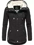 MARIKOO Damen warme Winterjacke mit kuscheliger Kapuze Bikoo Schwarz Gr. L