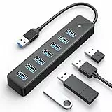 GiGimundo PG7U USB Hub 3.0, 7-Port USB Verteiler, 15CM Kurz Kabel mit 5V/3A Stromeingang, Mehrfach USB Stecker für PC Laptop, älteres MacBook, PS4, PS5, Flash Drive, Tastatur, Maus, GGM-PG7U-U3-015-BK