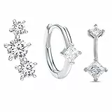 3Paar Ohrringe Silber Set für Damen, Hypoallergen Klein Ohrstecker, Stapelbar Zirkonia Ohrstecker, Mehrere Ohrlöcher Schmuck, Schlafen Knorpel Ohrringe Set, Creolen Ohrringe Set
