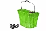 Fahrradkorb Rattan-Look – Retro Einkaufskorb für City- & Hollandrad – Mit EasyKlick-Halterung – Schnelle Montage (Grün mit Schwarz Griff)