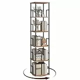 MAHANCRIS Bücherregal mit 5 Ebenen, Drehregal Regal mit Buchstützen, 30 x 30 x 158,7 cm, Standregal für Kleine Räume, Industrie-Design, für Wohnzimmer, Schlafzimmer, Braun und Schwarz ABKHR1601